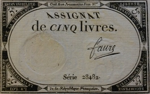 1793 Issue - 5 Livres 10 Brumaire An II (31.10.1793)