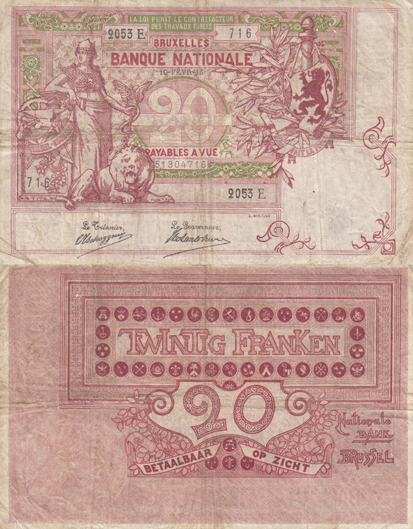 1910-1920 Issue - 20 Francs / Franken