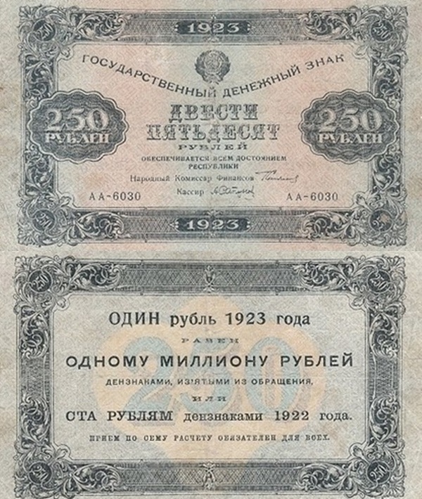 1923 Issue (First Issue) - 250 Rubles (ГОСУДАРСТВЕННЫЙ ДЕНЕЖНЫЙ ЗНАК - State Currency Note)