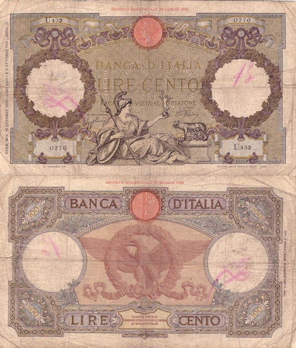 1931-1942 Issue - Banca d'Italia - 100 Lire