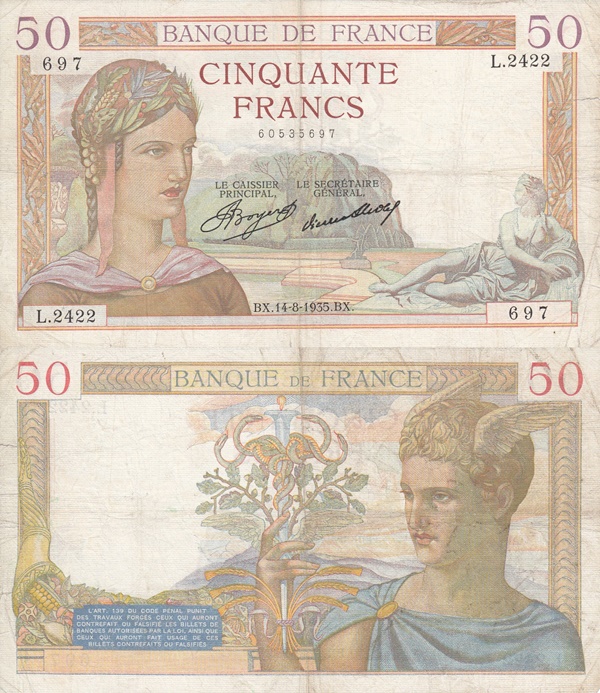 Emisiunile 1934 -1940 - 50 Franci