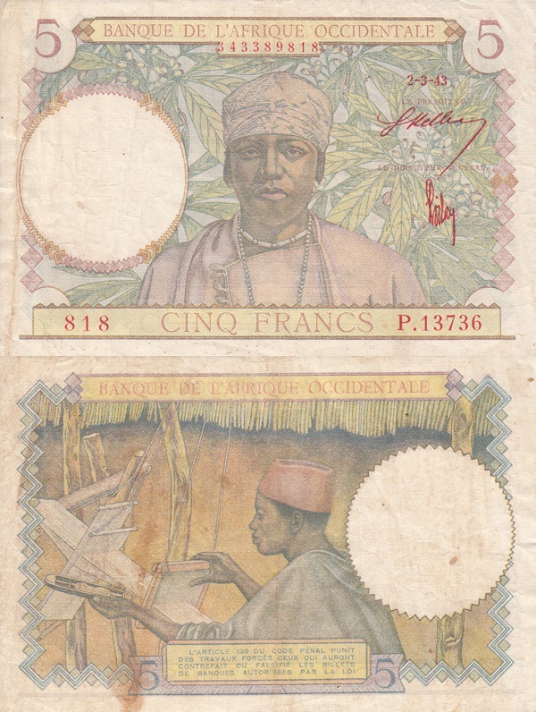 Emisiunea 1934-1941 - 5 Franci (Banque de l'Afrique Occidentale)