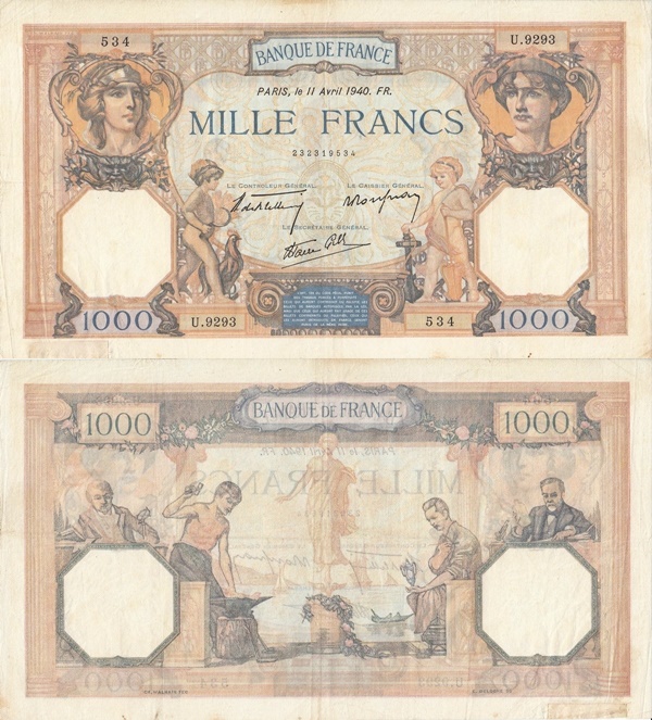 1937-1940 Issue - 1000 Francs