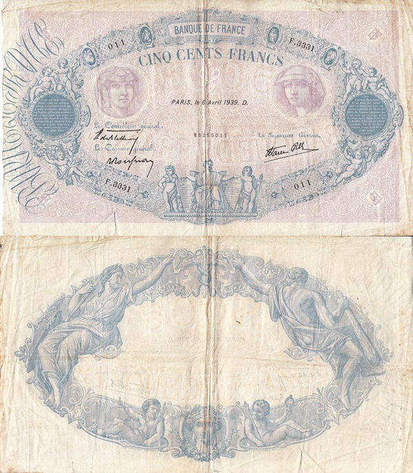 1937-1940 Issue - 500 Francs