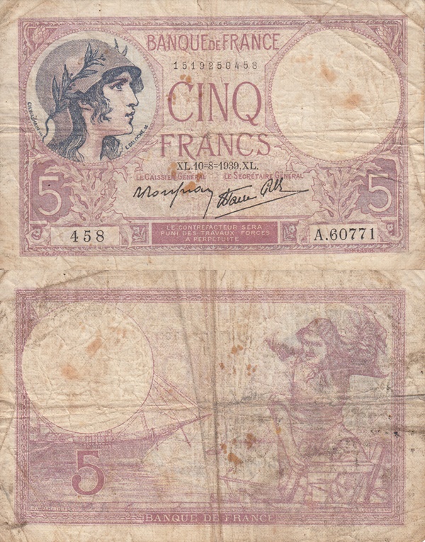 Emisiunea 1939-1940 - 5 Franci