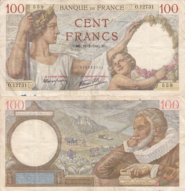 Emisiunea 1939-1942 - 100 Franci