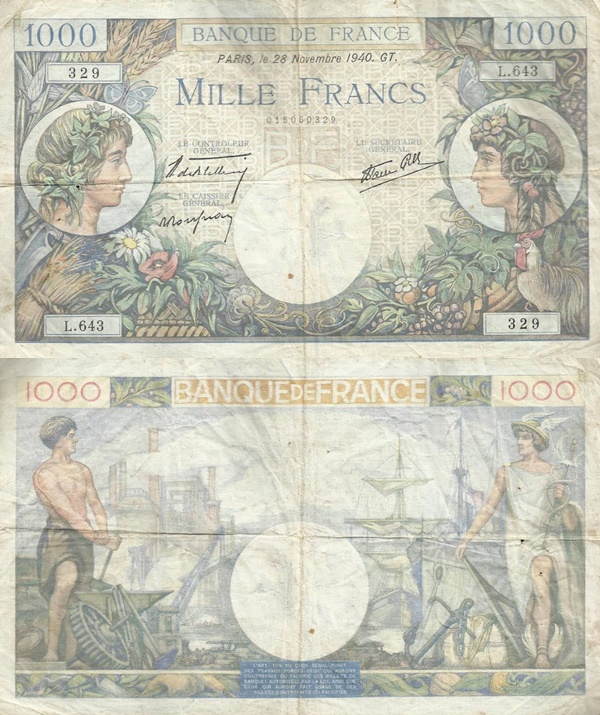 1940-1944 Issue - 1000 Francs