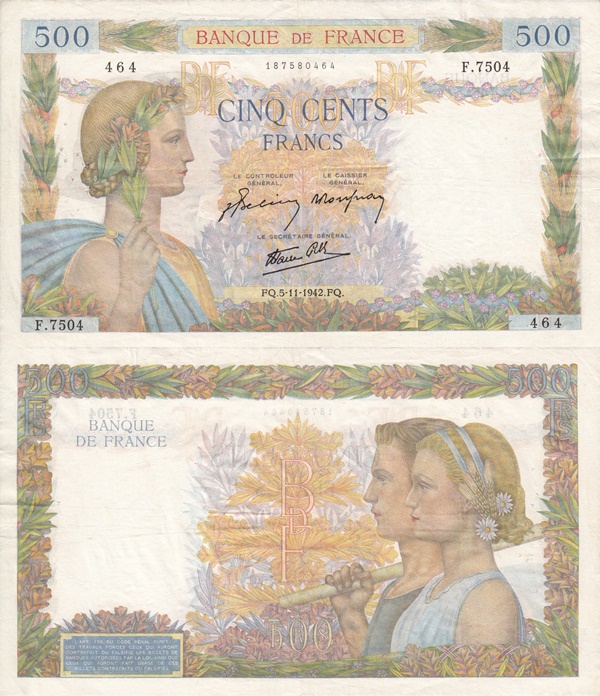 1940-1945 Issue - 500 Francs