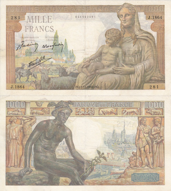 Emisiunea 1942-1944 - 1000 Franci