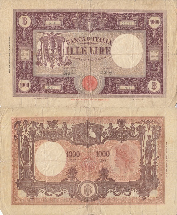 Emisiunea 1943-1947 - Banca d'Italia - 1000 Lire