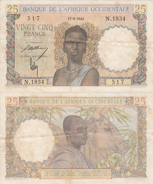 1943-1954 Issue - 25 Francs (Banque de l'Afrique Occidentale)