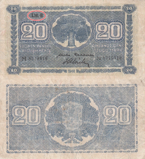 1945 dated issue (Litt. B) - 20 Markkaa / Mark