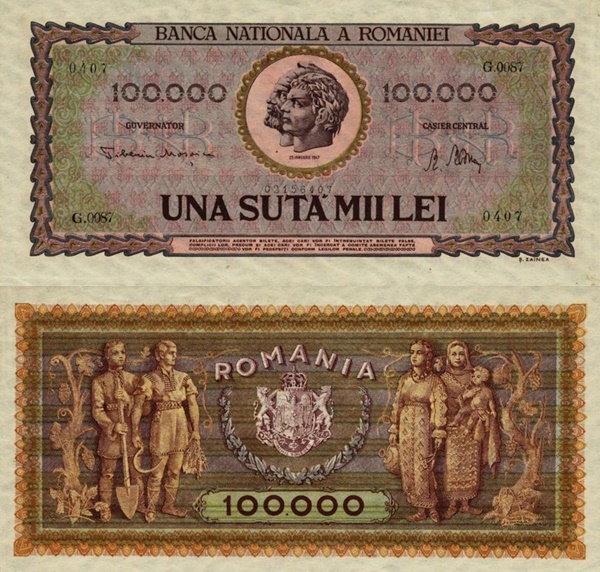 1947 Issue - 100,000 Lei