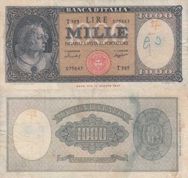 1947, 1948, 1949,  1959, 1961 Issue - 1000 Lire