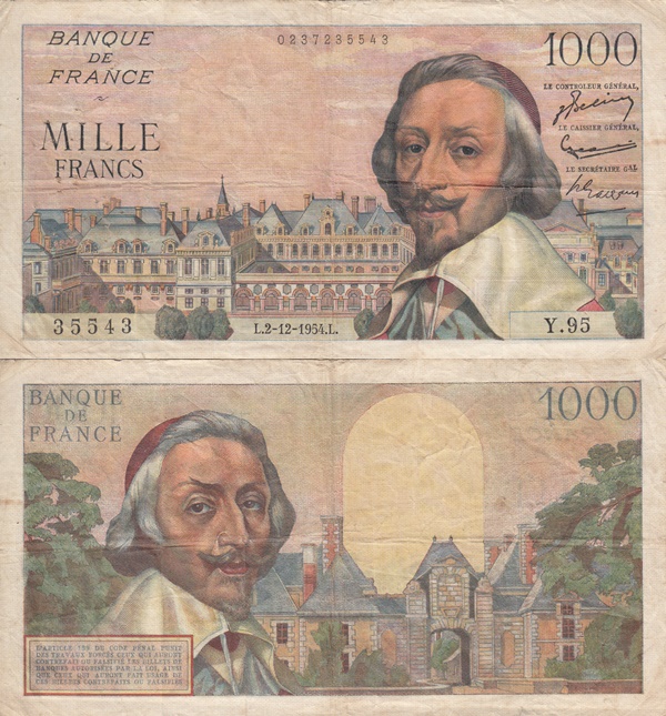 1953-1957 Issue - 1000 Francs