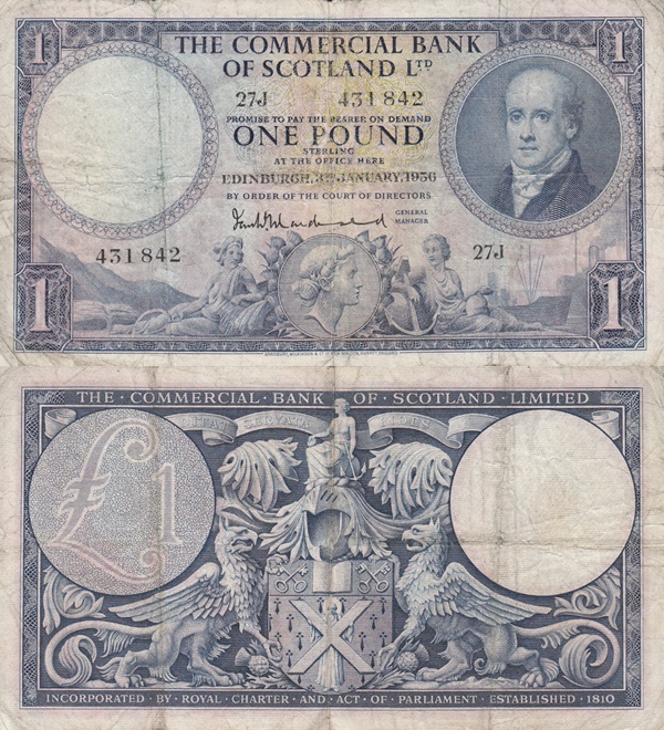 1954-1958 Issue - 1 Pound (Commercial Bank of Scotland Ltd.)