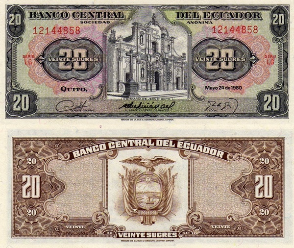 1961-1962; 1978; 1980; 1983 Issue - 20 Sucres