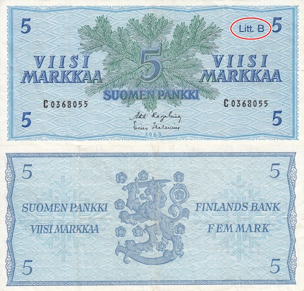 1963 Issue - 5 Markkaa/ Mark (Litt. B)