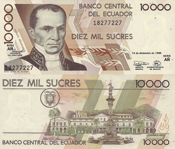 1988-1999 Issue - 10,000  Sucres