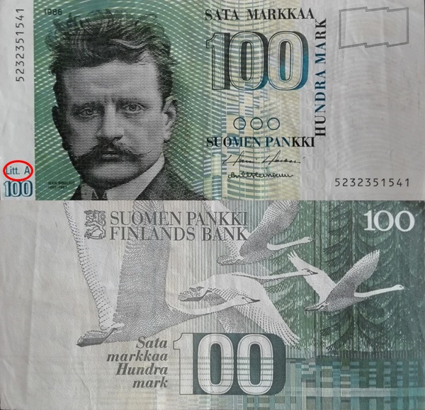 1991 ND Issue (Dated 1986), Litt. A - 100 Markkaa/ Mark