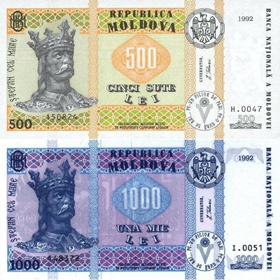 1992(1999); 1992 (2003) Issues - 500 Lei & 1000 Lei