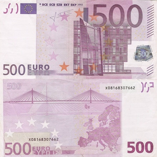 Emisiunea 2002 - 500 Euro (Semnătură  Jean-Claude Trichet)