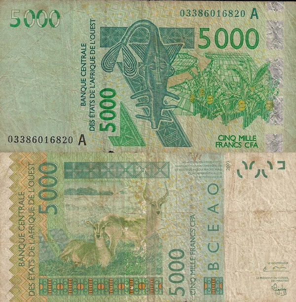 Cote D'Ivoire (Ivory Coast) (A) 2003 Issue – 5000 Francs