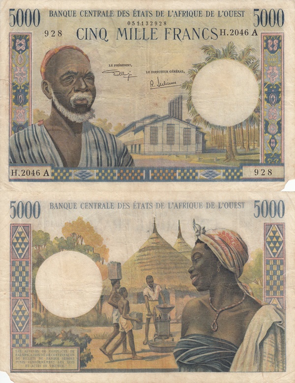 Coasta de Fildeş (Cote D'Ivoire , Ivory Coast) (A) - Emisiunea 1961-1965 și ND – 5000 Franci