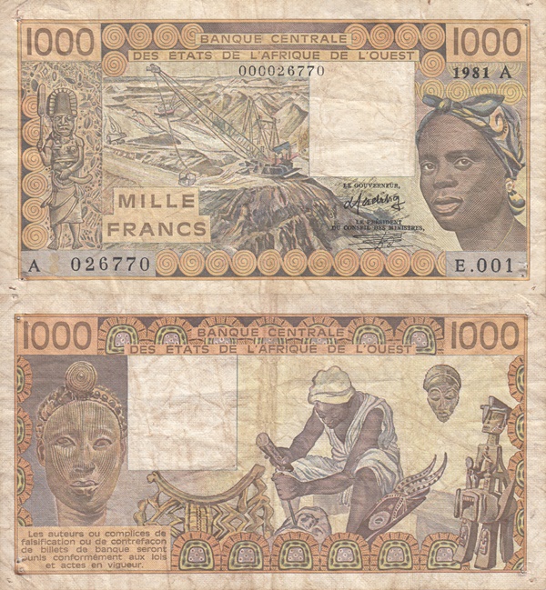 Coasta de Fildeş (Cote D'Ivoire , Ivory Coast) (A) - Emisiunea 1981-1990 – 1000 Franci