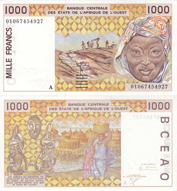 Cote D'Ivoire (Ivory Coast) (A) - 1991-2003 Issue – 1000 Francs