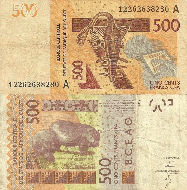 Emisiunea 2012-2016 – 500 Franci	Cote D'Ivoire (Ivory Coast) (A) - 1991-2003 Issue – 500 Francs