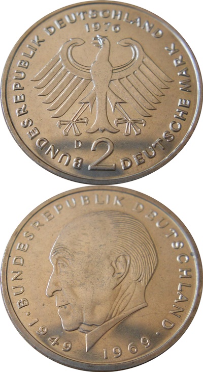 Republică Federală - 1969-1987 - 2 Mărci (Konrad Adenauer)