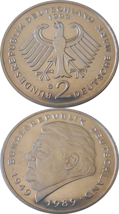 Republică Federală - 1990-2001 - 2 Mărci (Franz Josef Strauss)