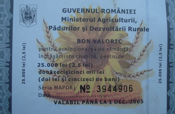 Ministerul Agriculturii, Pădurilor și Dezvoltării Rurale - Bonuri Valorice