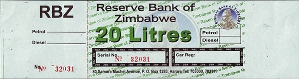 Reserve Bank of Zimbabwe - Cupoane combustibil