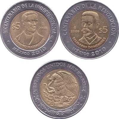 United Mexican States - Commemorative 2008-2010 (5 Pesos - Centenary of Revolution & Bicentenary of Independence)