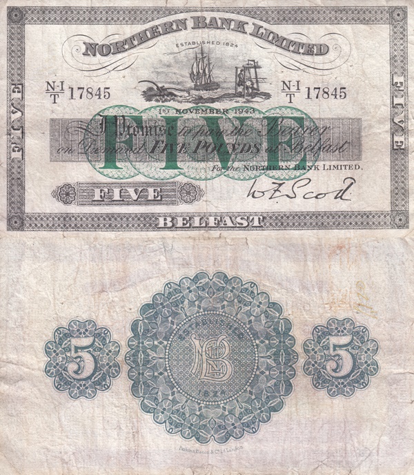 Emisiunea 1929; 1937-1943 - 	 Northern Bank Limited - 5 Pounds