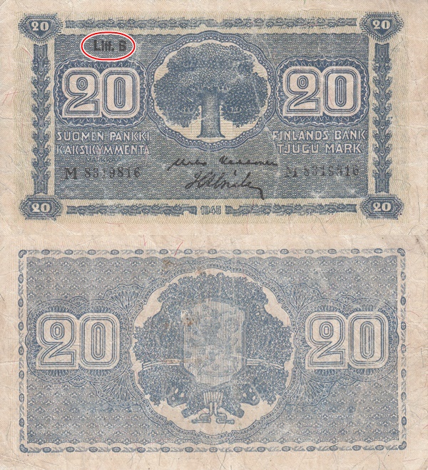 Emisiunea datată 1945 (Litt. B) - 20 Markkaa / Mark