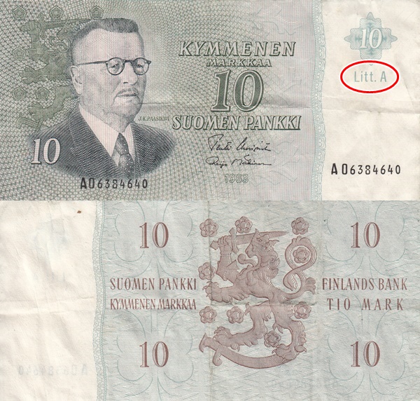 Emisiunea 1963 - 10 Markkaa/ Mark (Litt. A)